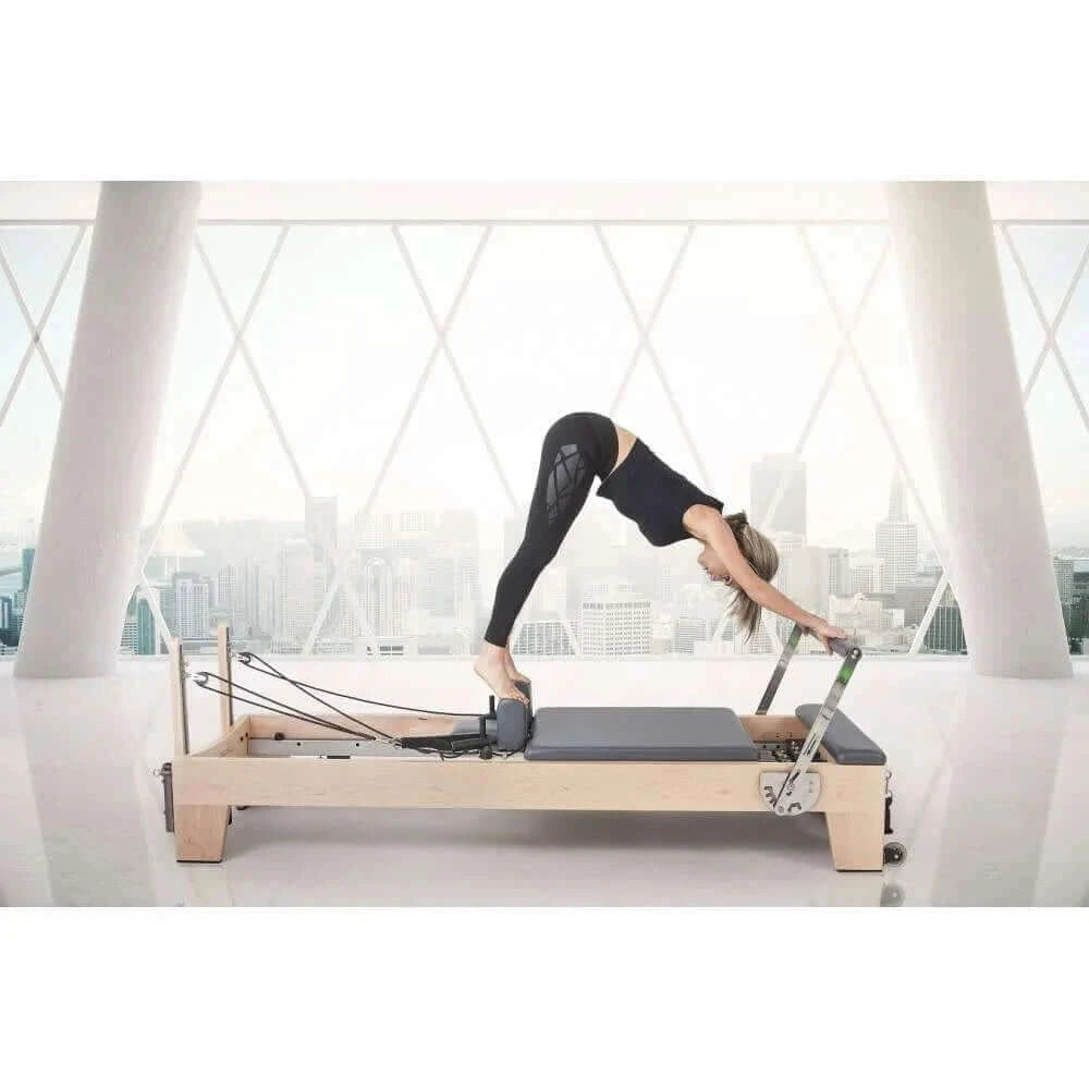Gray Elina Pilates Elite Wood Reformer with Tower by Elina Pilates sold by Pilates Matters® by BSP LLC