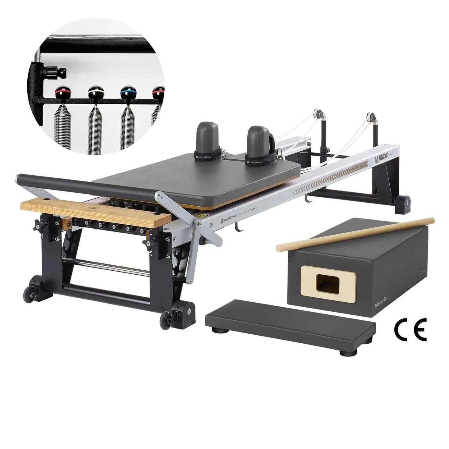 Gunmetal Gray Merrithew™ Pilates V2 Max™ Reformer Bundle with High-Precision Gearbar