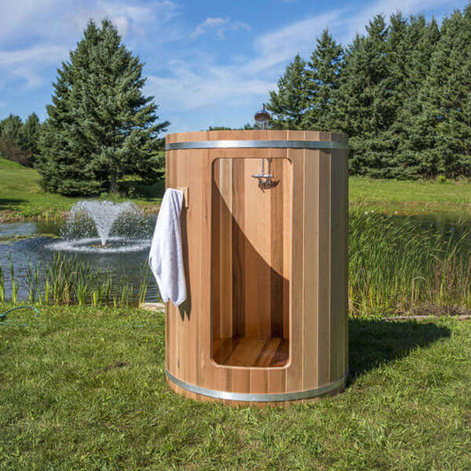 LeisureCraft Dundalk Rainbow Barrel Outdoor Shower - Clear Red Cedar