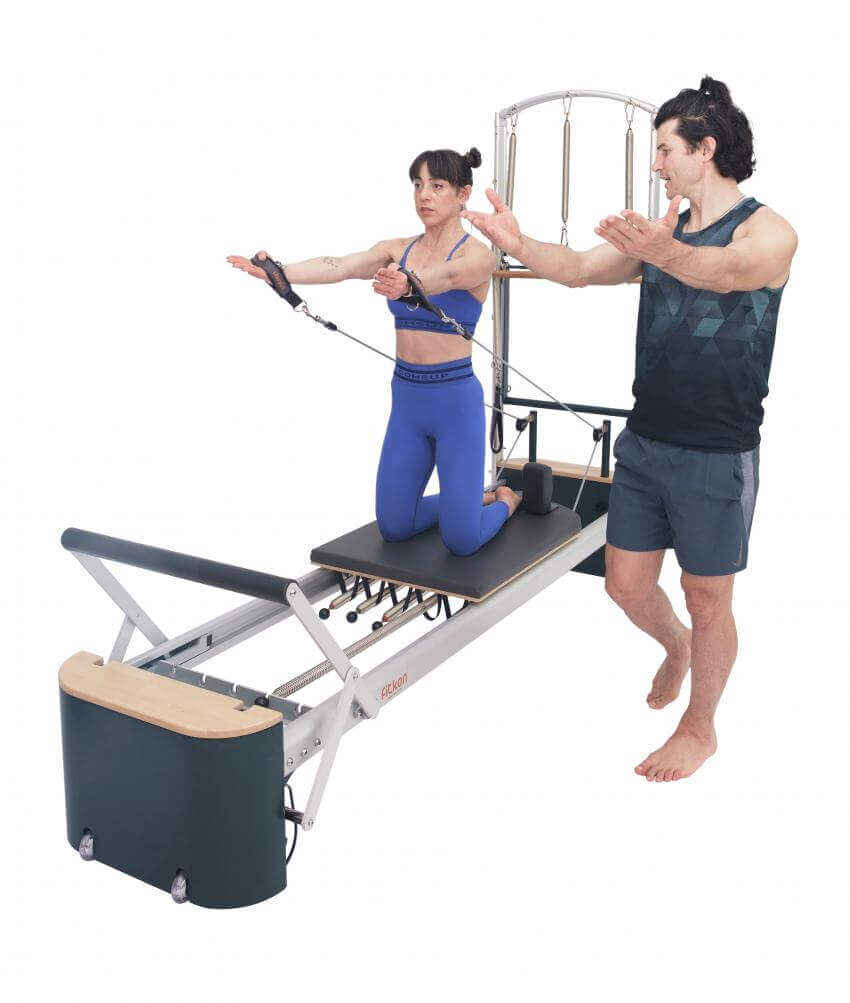 Black Fitkon Pilates Pro Plus Reformer with Tower by Fitkon sold by Pilates Matters® by BSP LLC