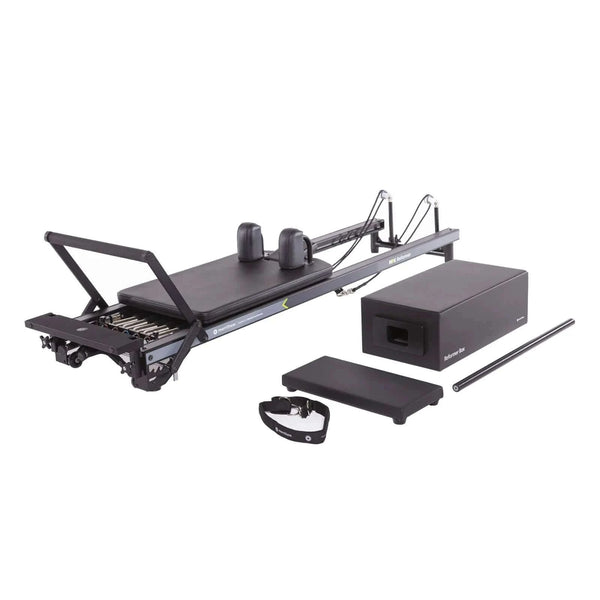 Black Merrithew™ Pilates MPX™ Reformer Package with Vertical Stand by Merrithew™ sold by Pilates Matters® by BSP LLC